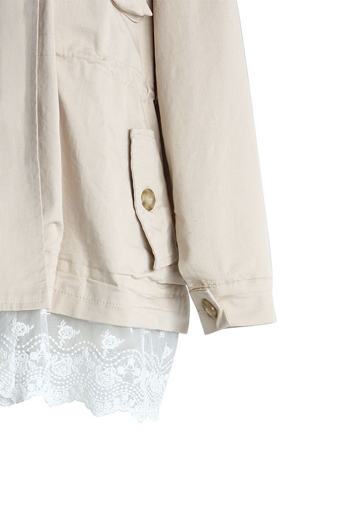 Dual Pockets Parka Coat with Lace Hemline