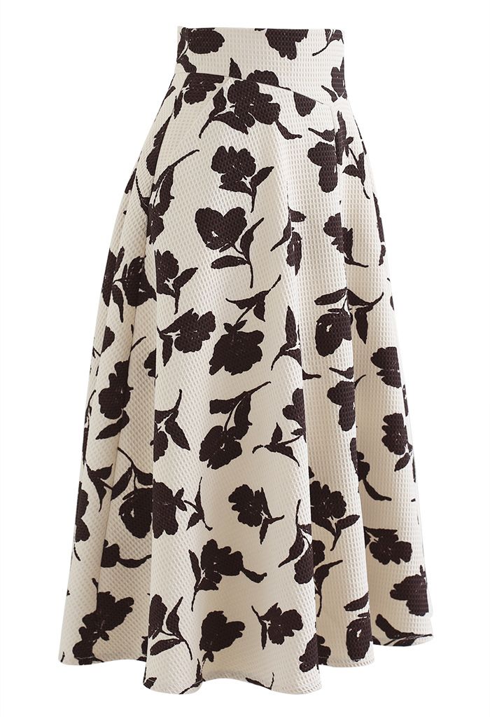 Floral Shadow Honeycomb Flare Skirt in Cream - Retro, Indie and Unique ...