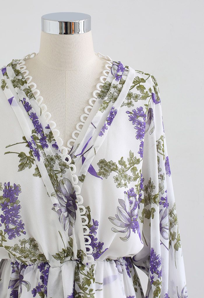 Fresh Lavender Print Asymmetric Chiffon Mini Dress