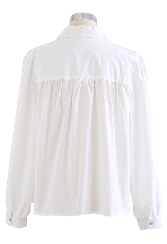 Pleated Front Button Down White Shirt