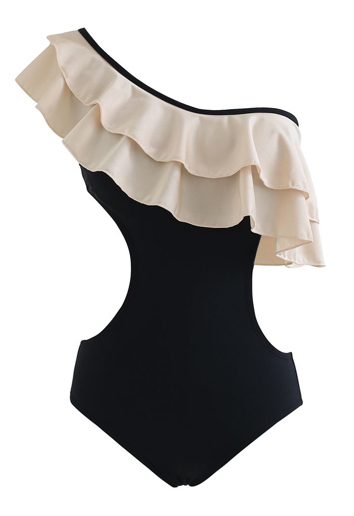 One-Shoulder Tiered Ruffle Open Back Swimsuit