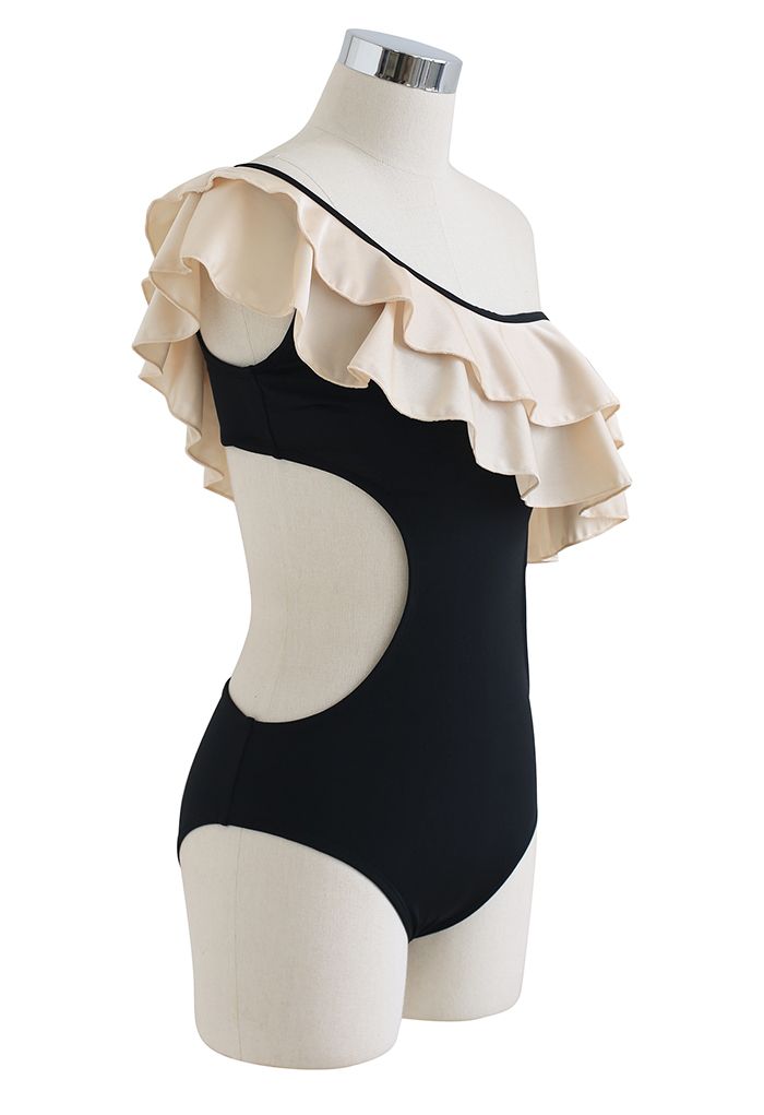 One-Shoulder Tiered Ruffle Open Back Swimsuit