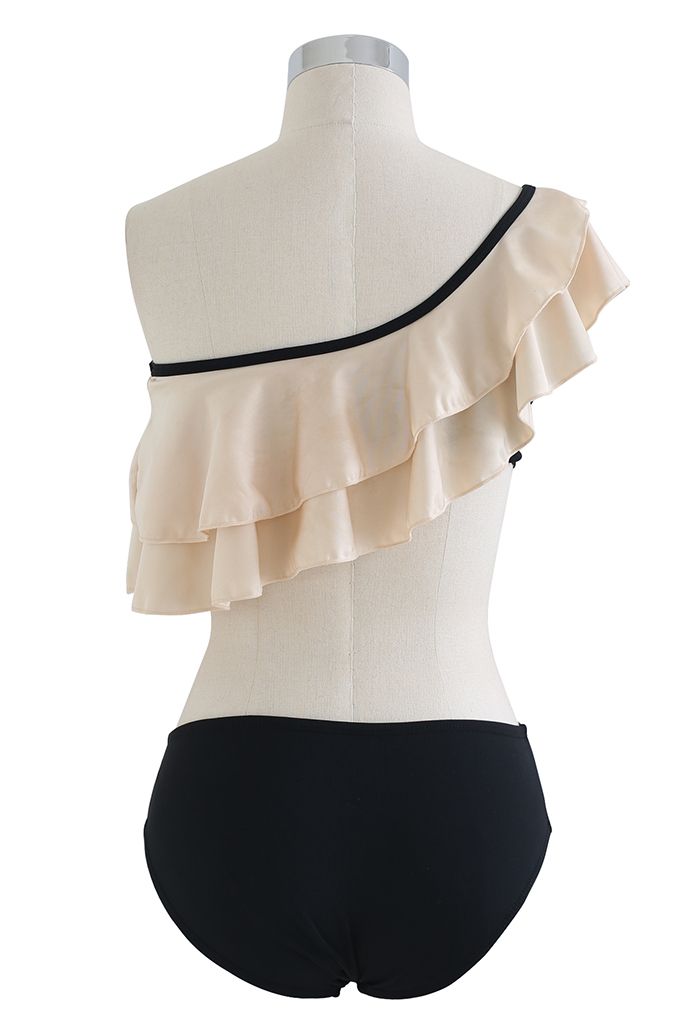 One-Shoulder Tiered Ruffle Open Back Swimsuit