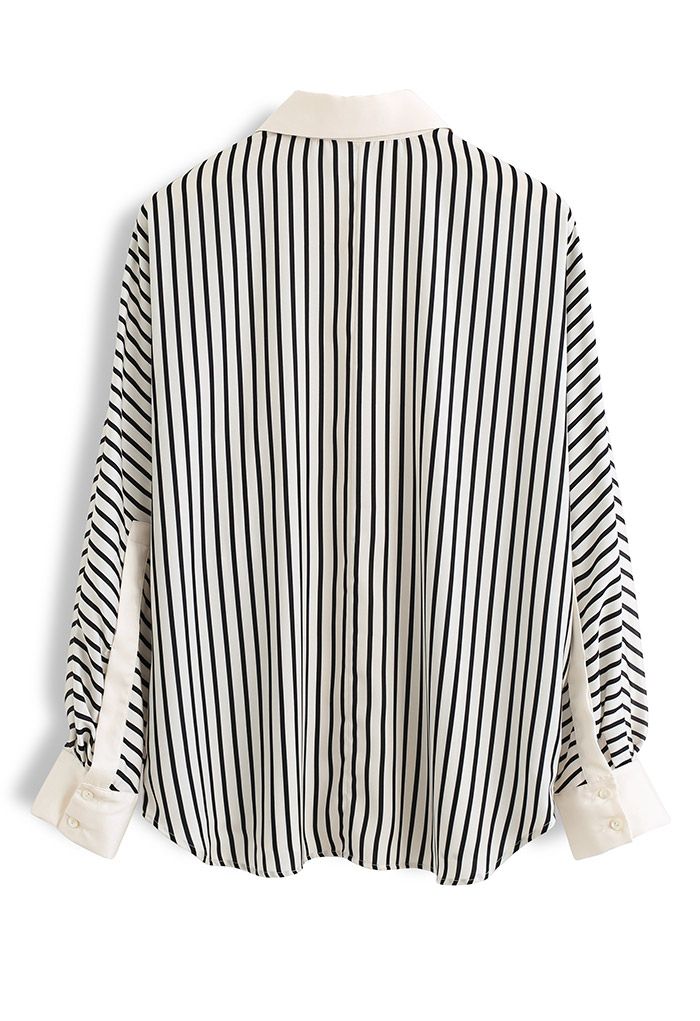 Batwing Sleeve Pinstriped Satin Shirt - Retro, Indie and Unique Fashion