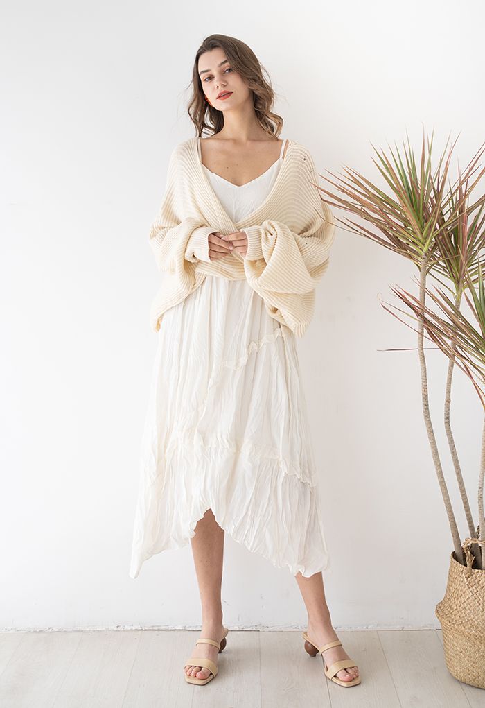 Twisted Front Batwing Sleeve Knit Sweater in Cream