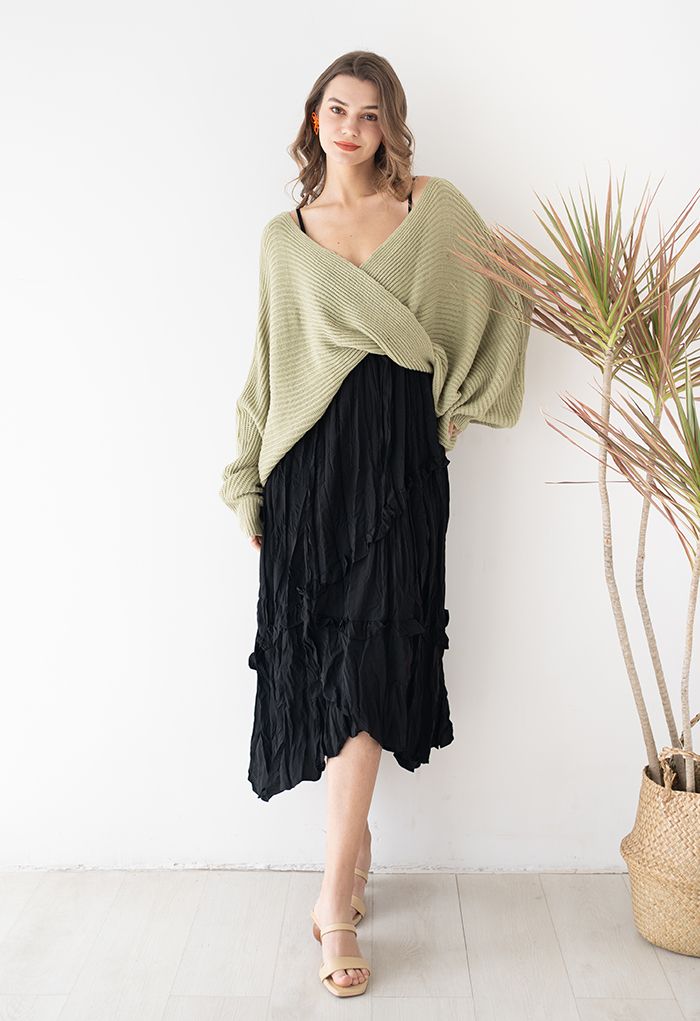 Twisted Front Batwing Sleeve Knit Sweater in Sage