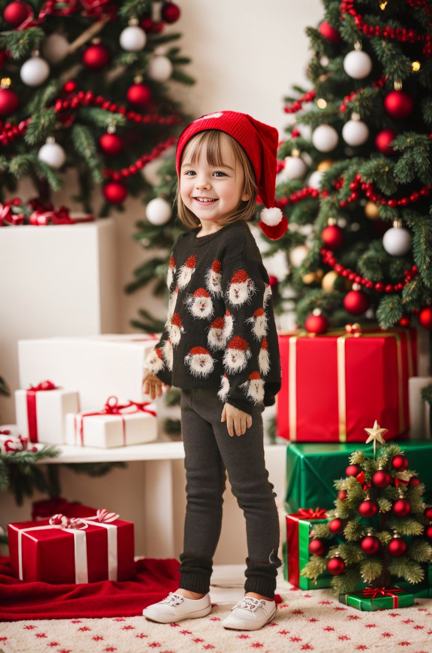 Fuzzy Santa Claus Knit Top in Black