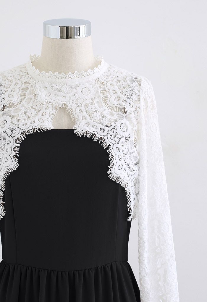 Floral Lace Cape Top and Cami Dress Set in Black