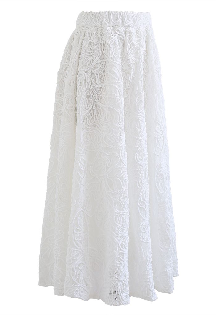 Diva Full Lace Midi Skirt in White