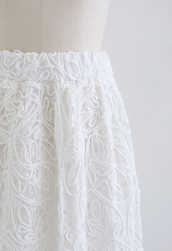 Diva Full Lace Midi Skirt in White