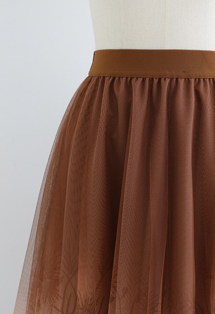 Plant Shadow Gradient Mesh Maxi Skirt in Caramel