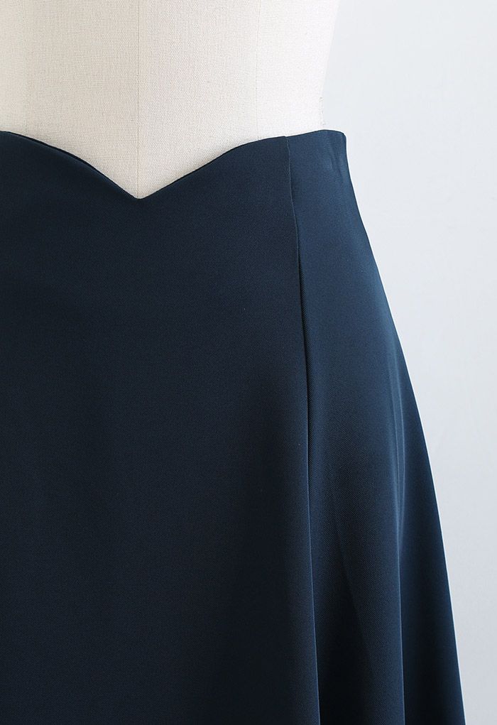 V-Shaped Waistline Textured A-Line Skirt in Indigo