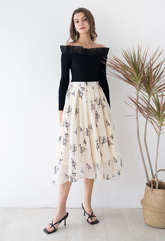 Ballet Girl Organza Pleated Midi Skirt