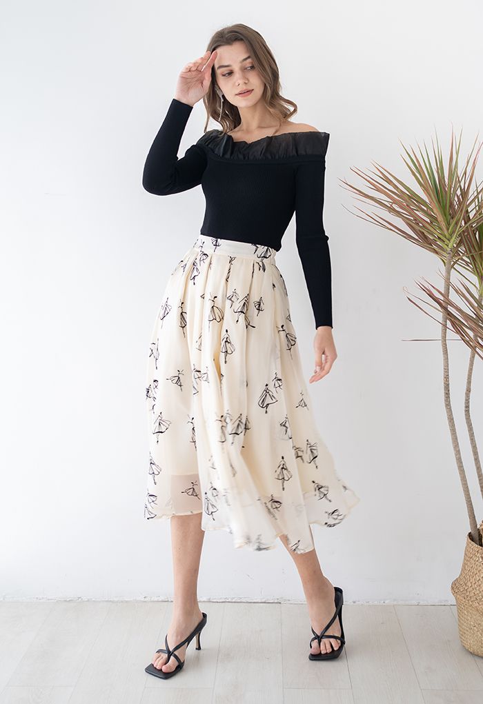 Ballet Girl Organza Pleated Midi Skirt