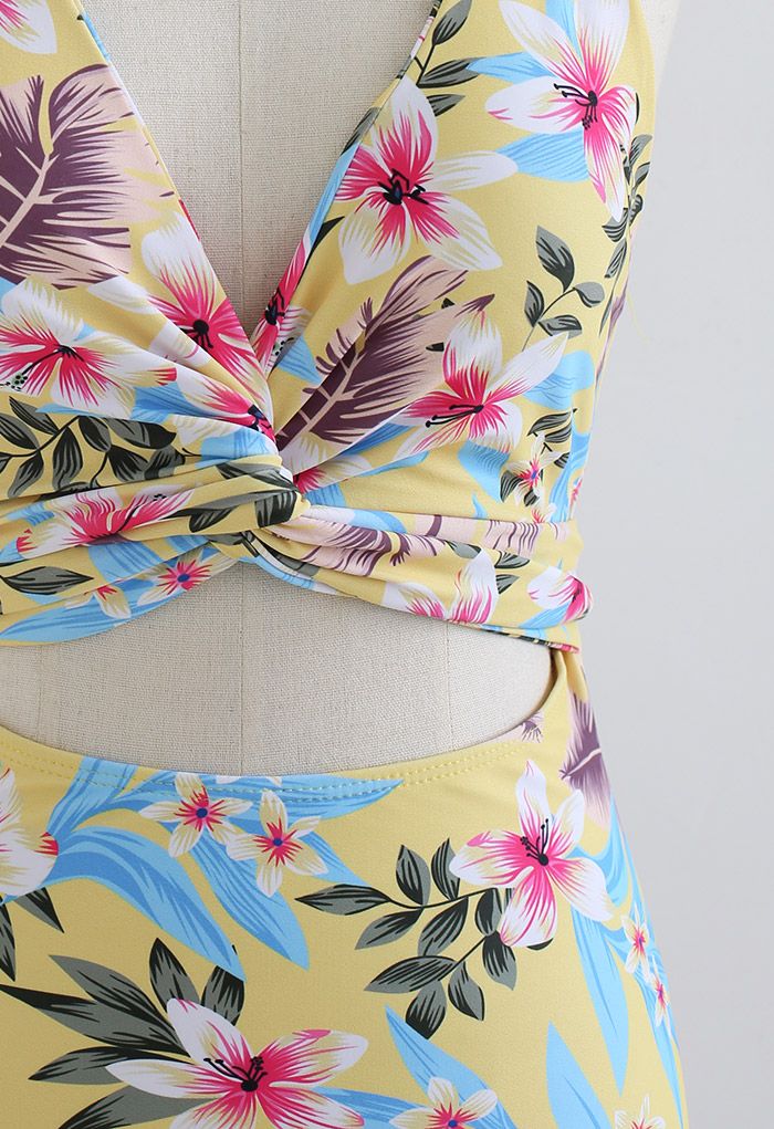 Crisscross Front Floral Print Swimsuit