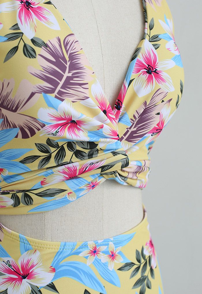 Crisscross Front Floral Print Swimsuit