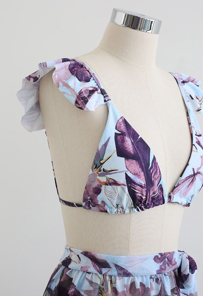 Rainforest Vibe Flutter Strap Bikini Cover-Up Set in Purple