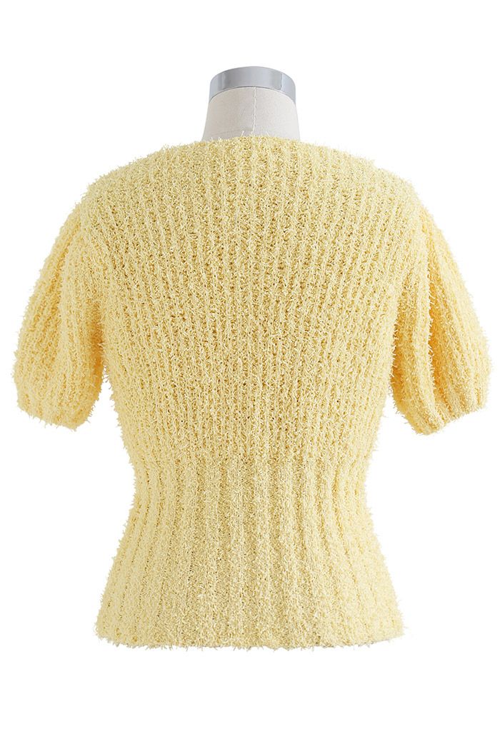 Solid Color Cinched Waist Fitted Top in Yellow
