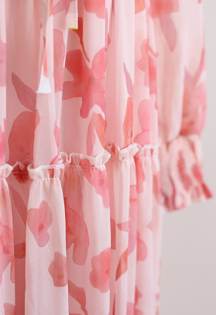 Darling Blush Pink Floral Tie Neck Maxi Dress