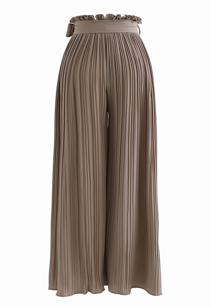 Tie-Waist Pleated Wide Leg Pants in Brown - Retro, Indie and Unique Fashion