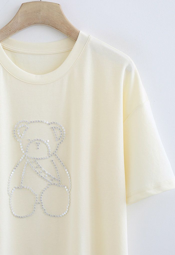 Beaded Teddy Bear T-Shirt in Light Yellow