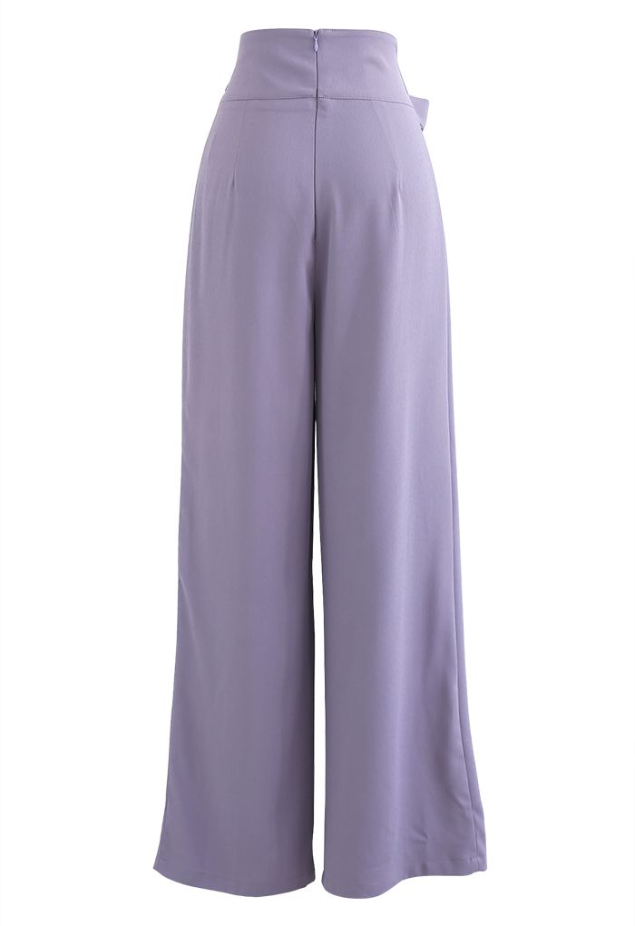 Bowknot High Waist Wide-Leg Pants in Lilac
