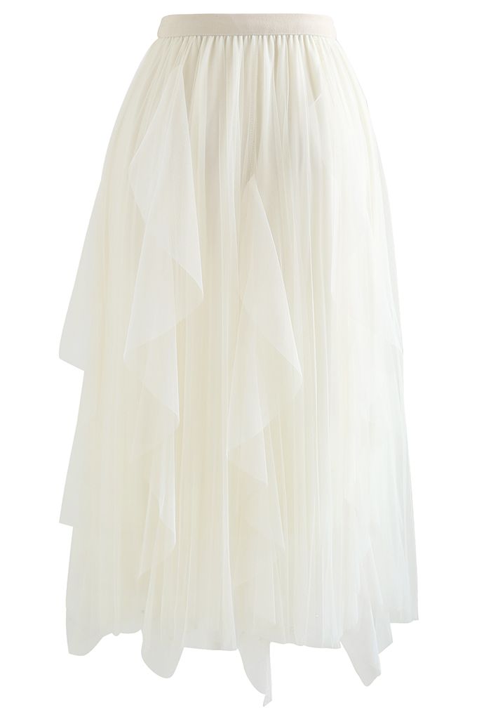 Scattered Bead Decor Pleated Tulle Skirt in Cream - Retro, Indie and ...