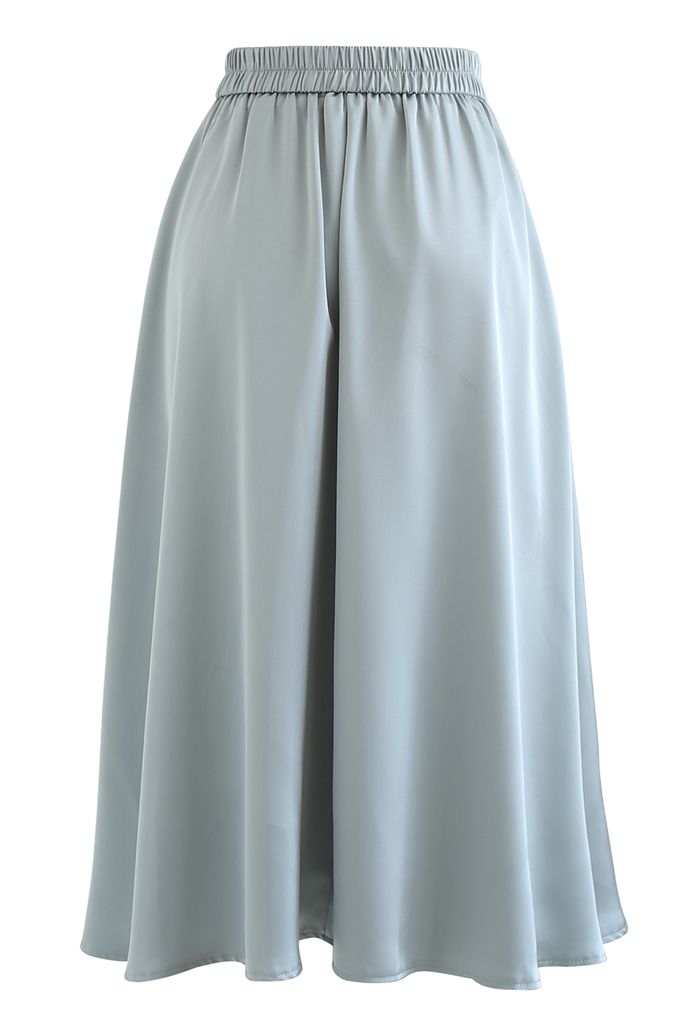 Glossy Airy Satin Midi Skirt in Blue