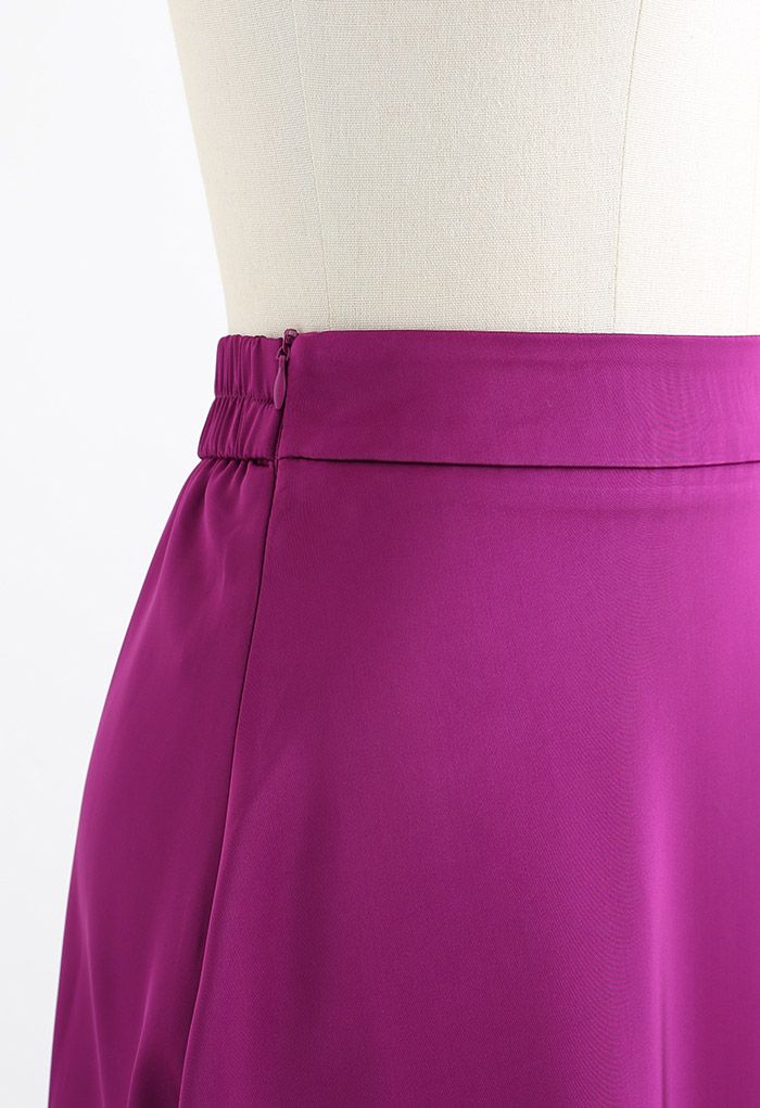 Glossy Airy Satin Midi Skirt in Magenta