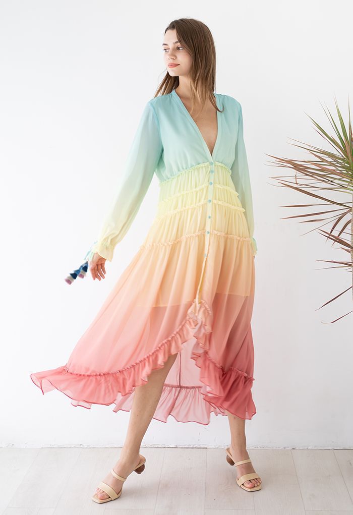 Vacay Paradise Gradient V-Neck Maxi Dress