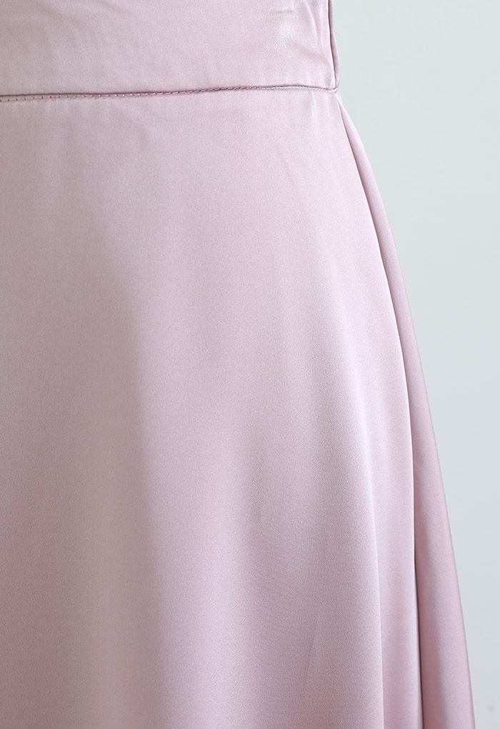 Glossy Airy Satin Midi Skirt in Pink