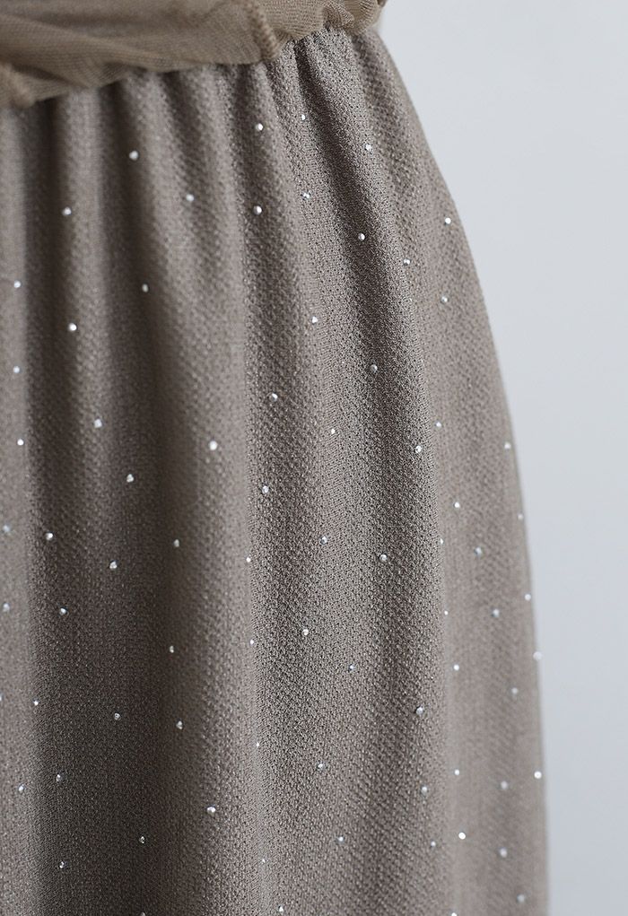 Rambling Crystal Decor Tulle Skirt in Brown