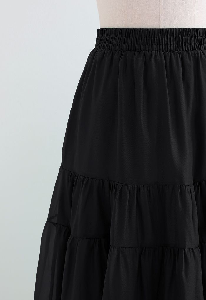 Airy Fairy Ruffle Hem Organza Skirt in Black