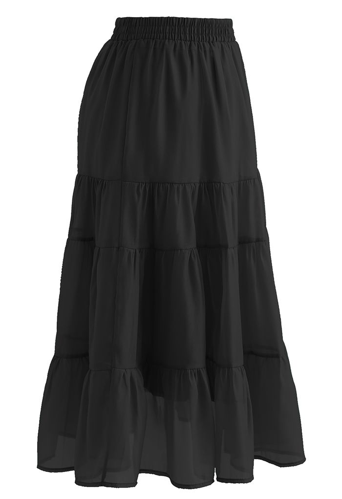 Airy Fairy Ruffle Hem Organza Skirt in Black