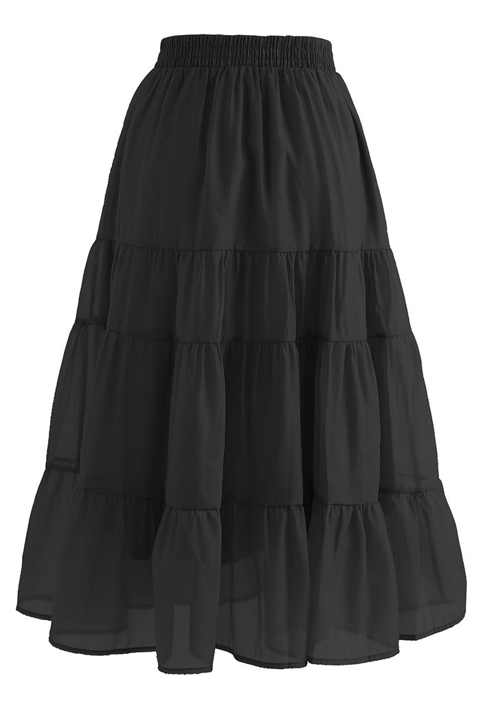 Airy Fairy Ruffle Hem Organza Skirt in Black