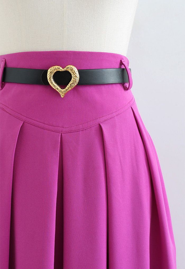 Heart Belt Pleated Pocket Midi Skirt in Magenta