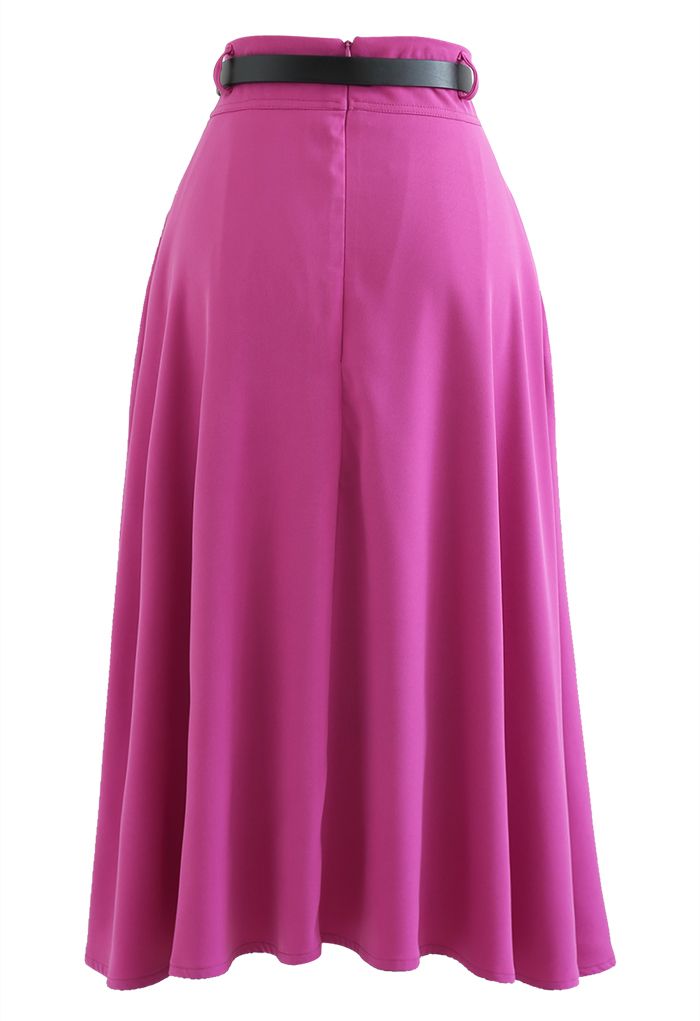 Heart Belt Pleated Pocket Midi Skirt in Magenta