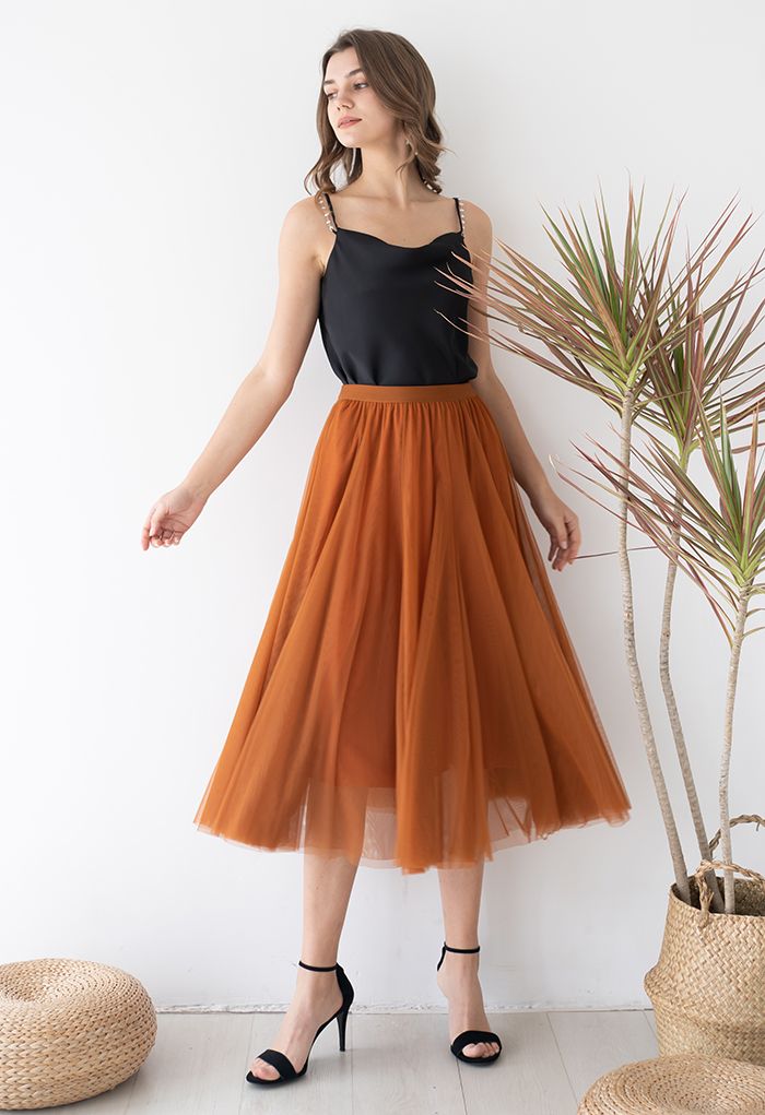 My Secret Garden Tulle Maxi Skirt in Pumpkin
