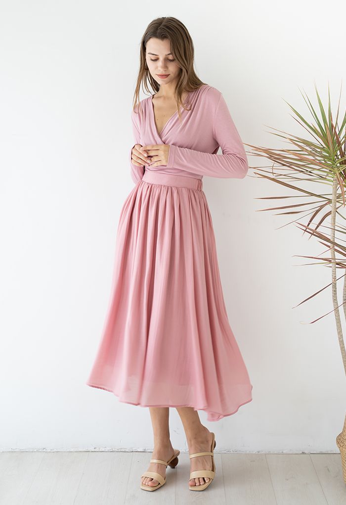 Simplicity Solid Color Textured Skirt in Pink