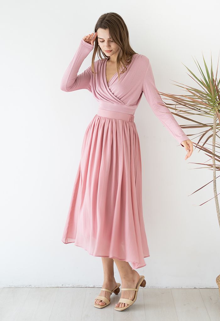 Simplicity Solid Color Textured Skirt in Pink