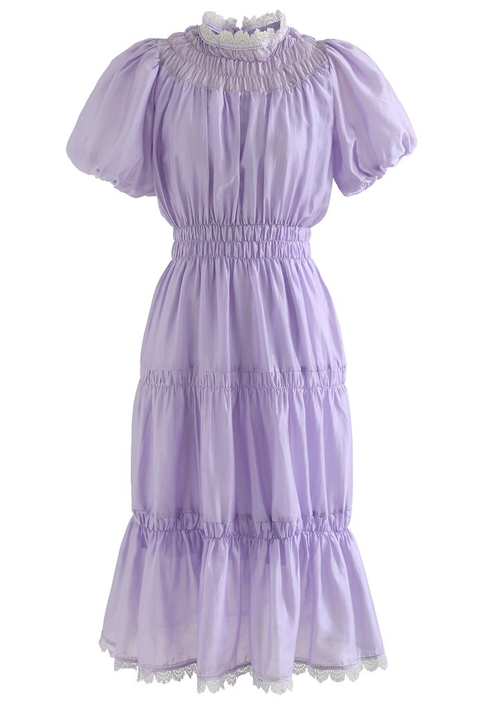 Lilac Dream Short-Sleeve Shirred Dress