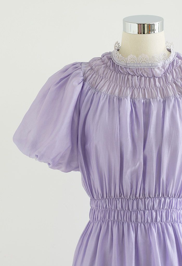 Lilac Dream Short-Sleeve Shirred Dress