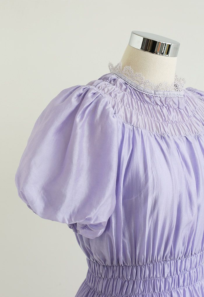 Lilac Dream Short-Sleeve Shirred Dress