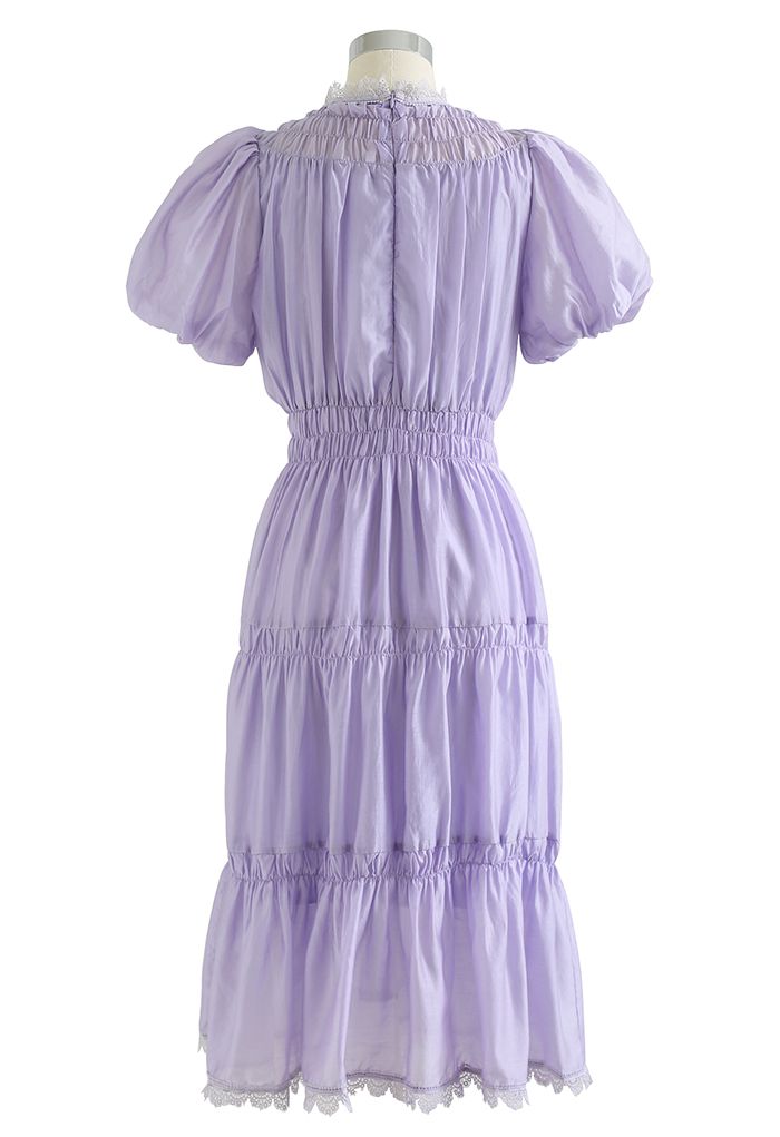 Lilac Dream Short-Sleeve Shirred Dress