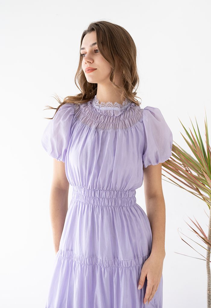 Lilac Dream Short-Sleeve Shirred Dress