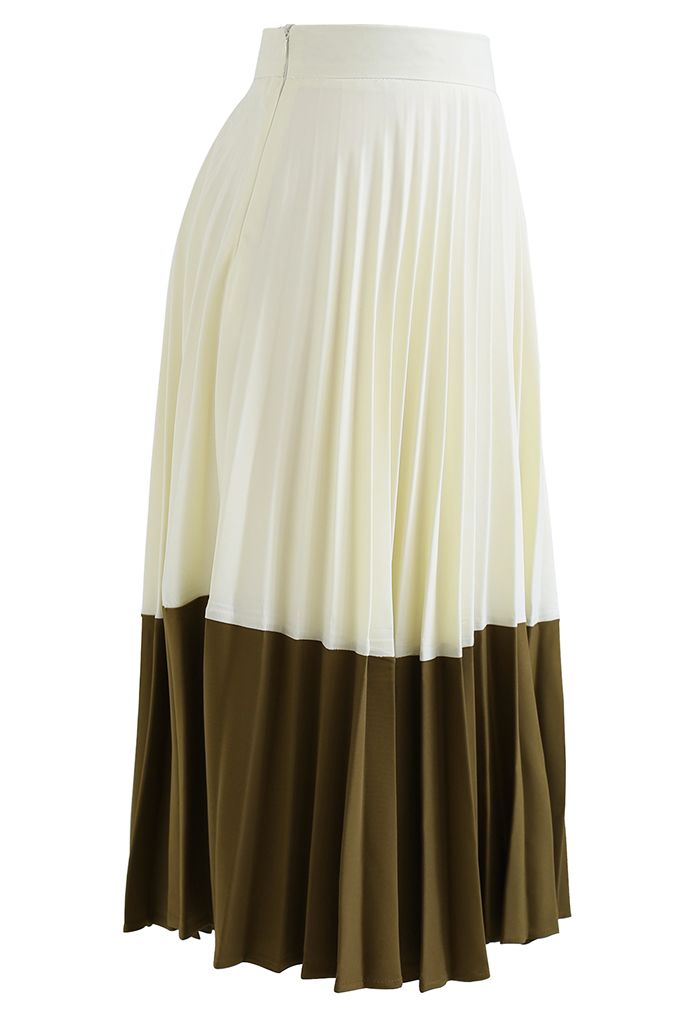 Two-Tone A-Line Pleated Skirt in Light Yellow