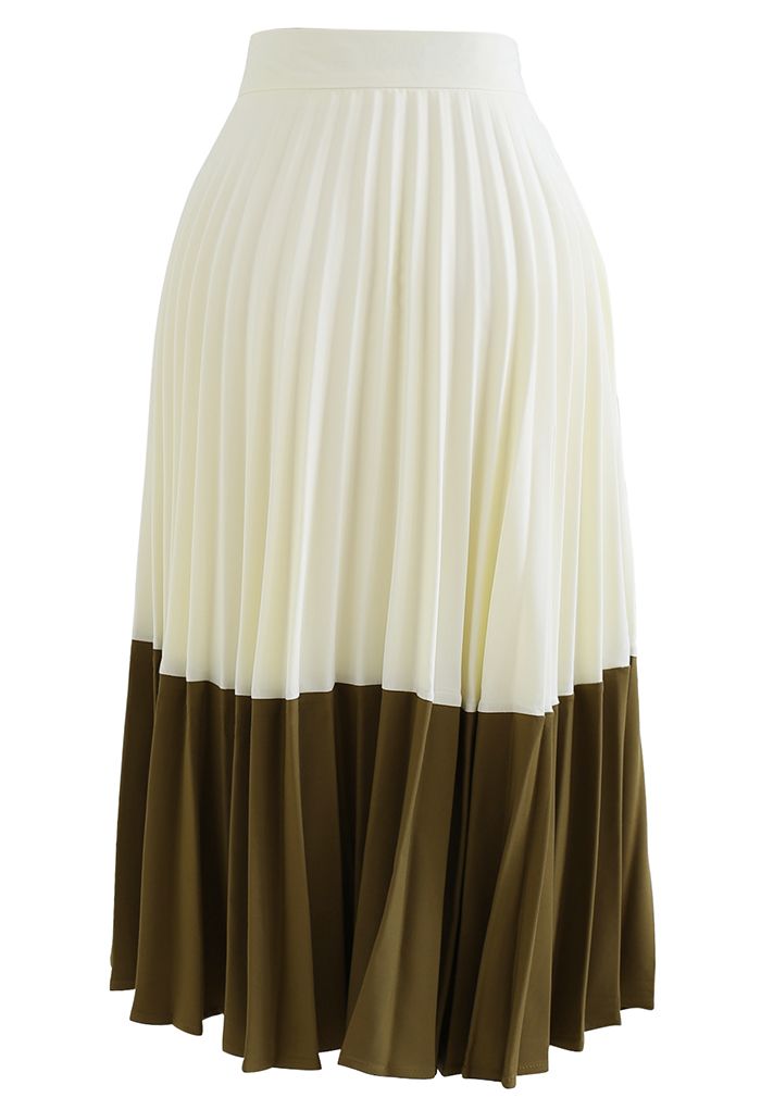 Two-Tone A-Line Pleated Skirt in Light Yellow