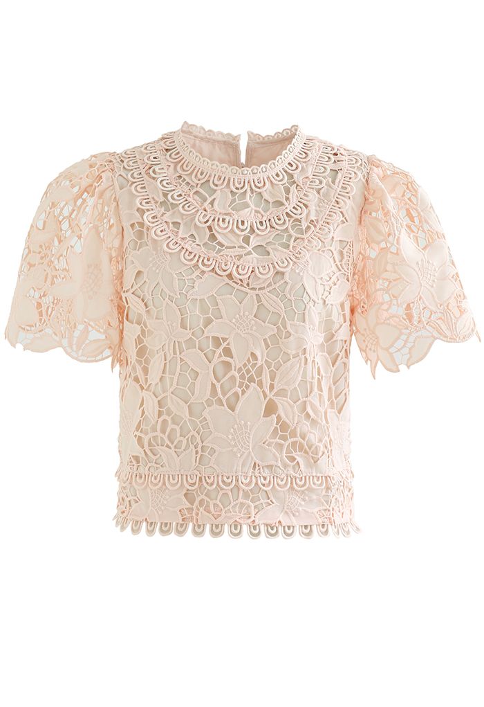 Blooming Lily Full Crochet Crop Top in Nude Pink