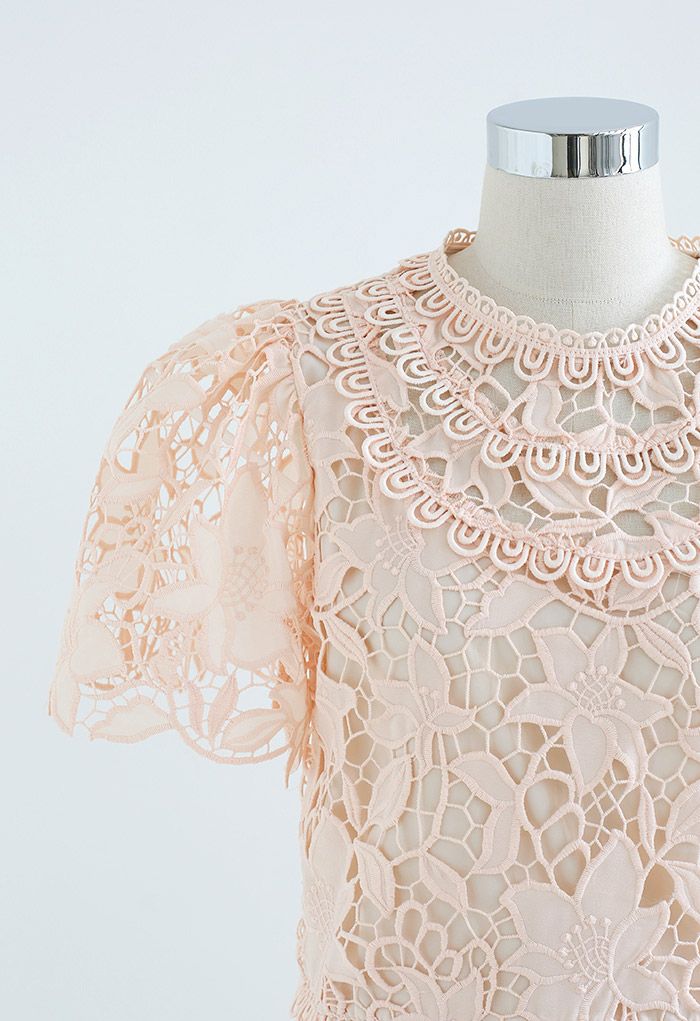Blooming Lily Full Crochet Crop Top in Nude Pink
