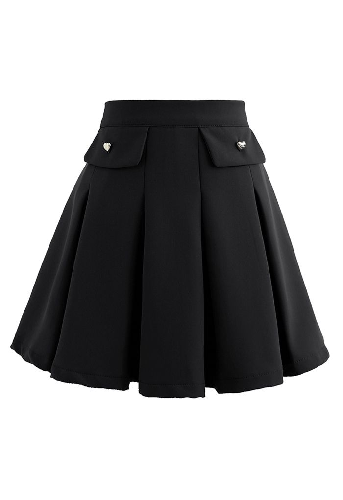 Tiny Heart Button Pleated Mini Skirt in Black - Retro, Indie and Unique ...